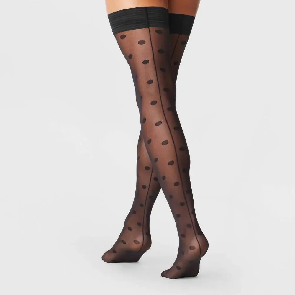 a new day | Women’s Polka Dot Back Seam Thigh Highs | Small / Medium